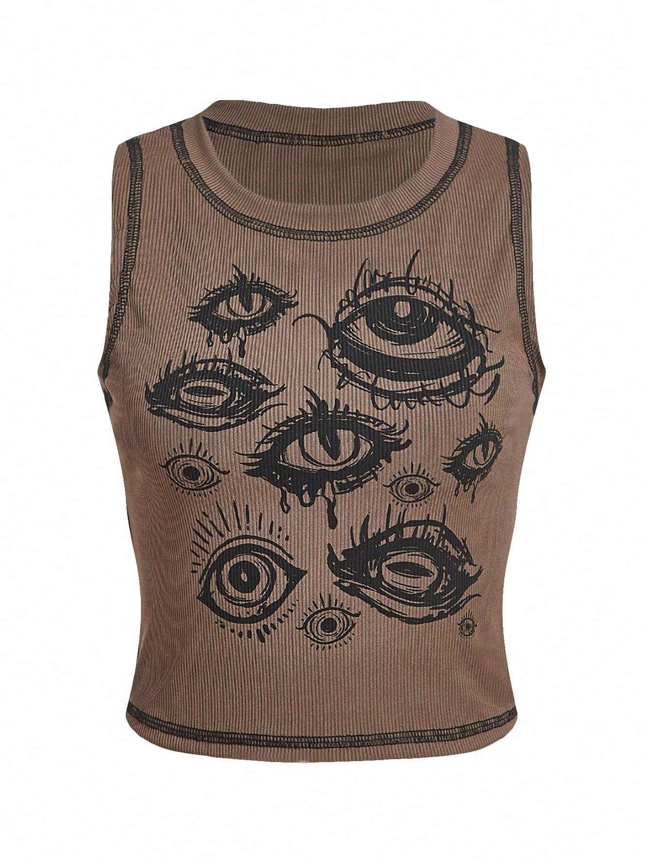 SOLY HUX Women's Goth Eye Print Crop Top
