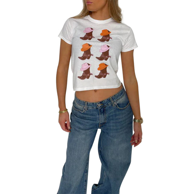 Combhasaki Women's Y2K Graphic Short Sleeve Baby Tee