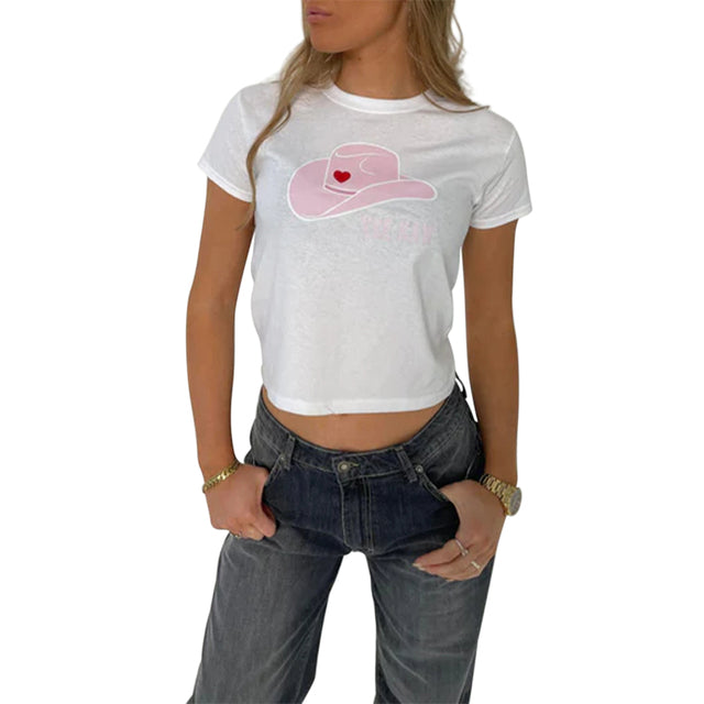 Combhasaki Women's Y2K Graphic Short Sleeve Baby Tee