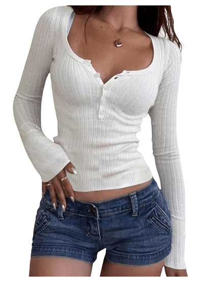 SOLY HUX Long Sleeve Shirts for Women Basic Casual Pullover Slim Sweater Fitted Y2K Going Out Ribbed Knit Crop Top Sweater Pure White Small