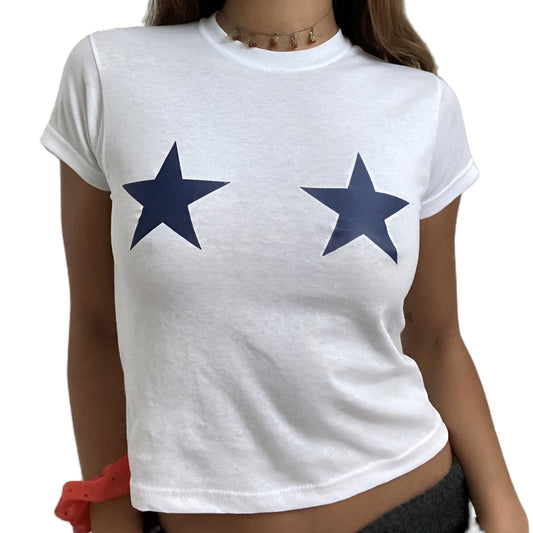 Cherry Star Short Sleeve Crop Top