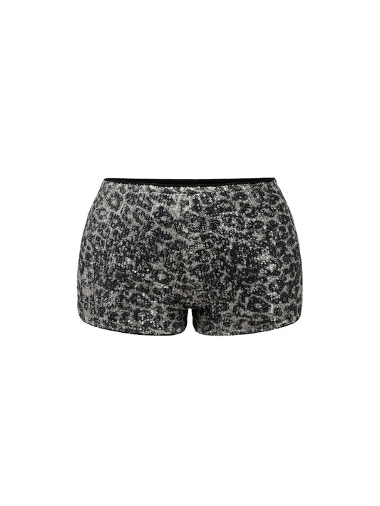 BEAUDRM Women's Y2K Sequined Leopard Mini Shorts