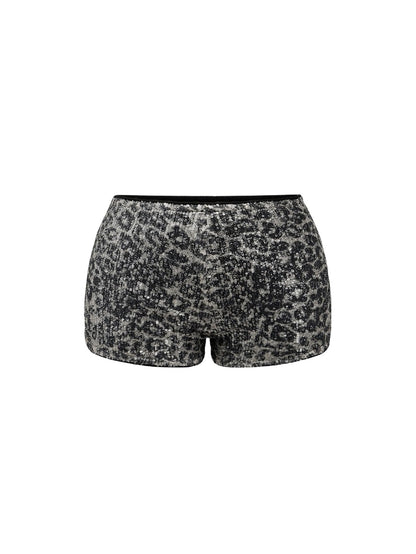 BEAUDRM Women's Y2K Sequined Leopard Mini Shorts