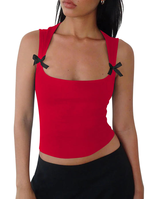 KIGRAD Y2K Bow Scoop Neck Crop Top