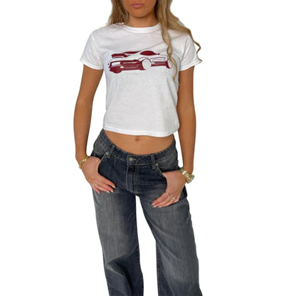 Combhasaki Women's Y2K Graphic Short Sleeve Baby Tee