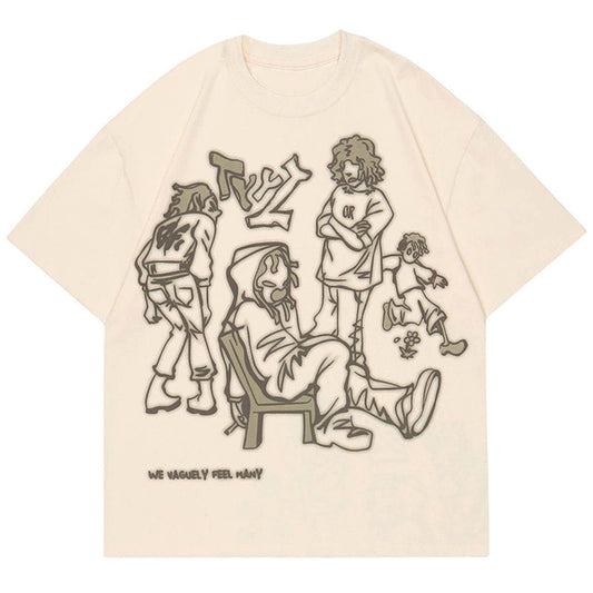 Y2K Retro Cartoon Oversized Tee Unisex Beige