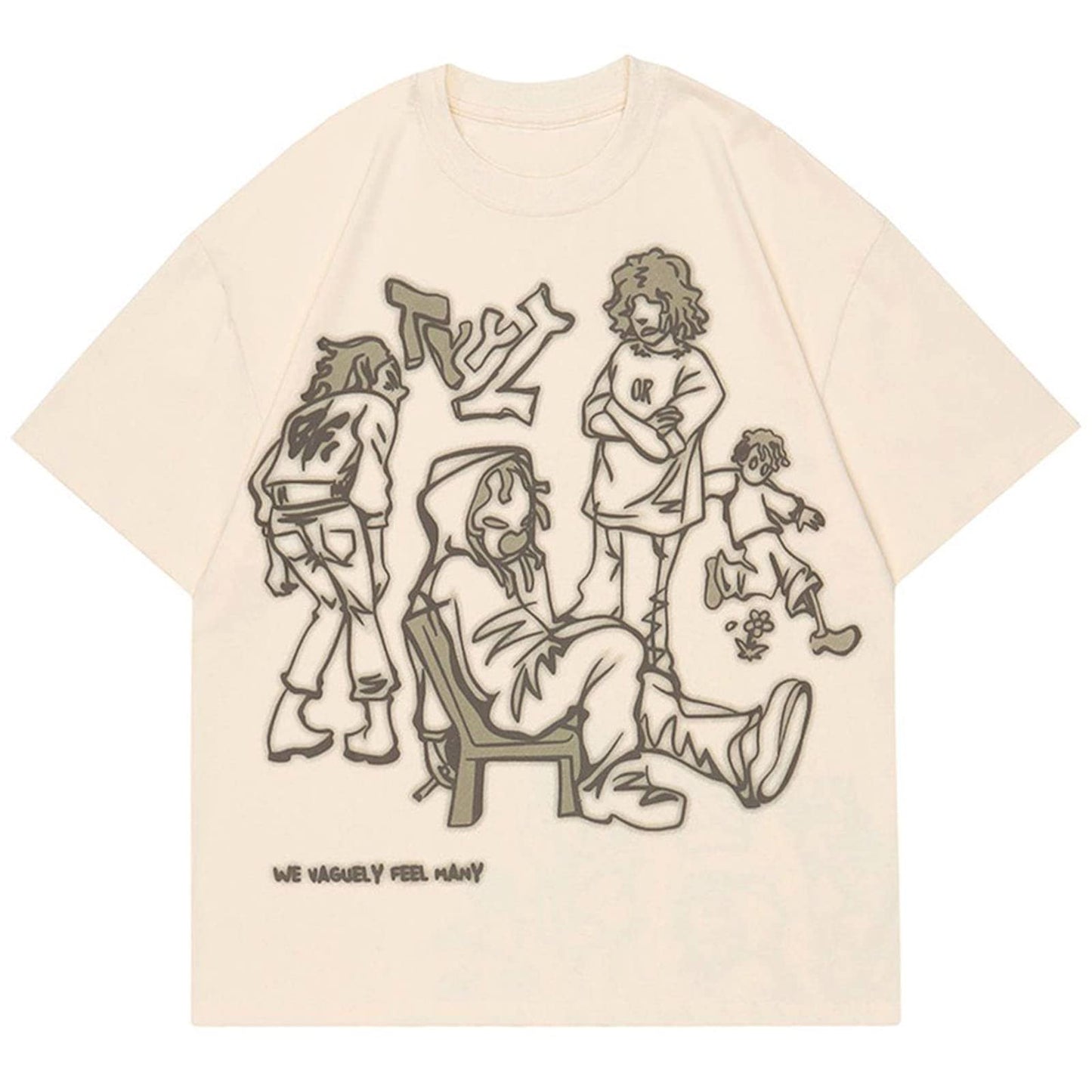 Y2K Retro Cartoon Oversized Tee Unisex Beige