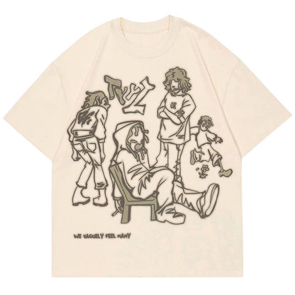 Y2K Retro Cartoon Oversized Tee Unisex Beige