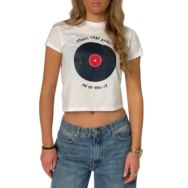 Combhasaki Women's Y2K Graphic Short Sleeve Baby Tee