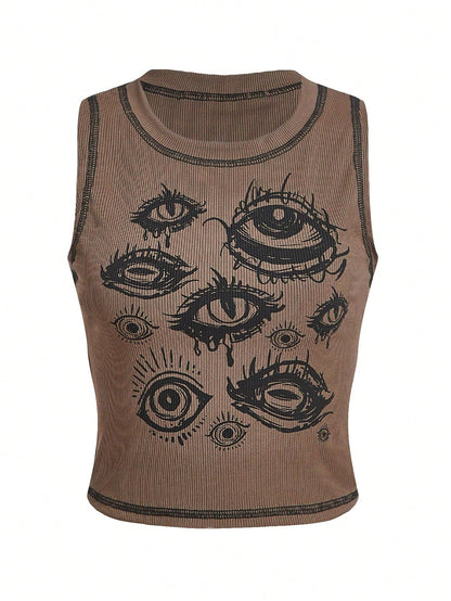 SOLY HUX Women's Goth Eye Print Crop Top