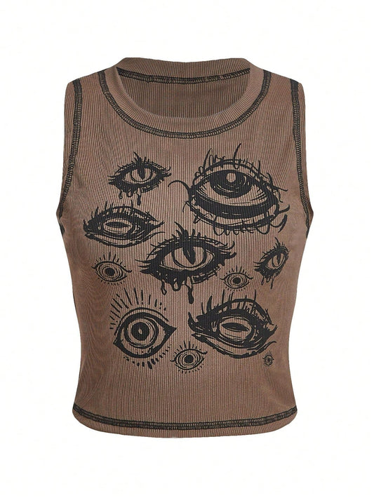 SOLY HUX Women's Goth Eye Print Crop Top