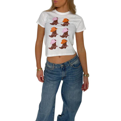 Combhasaki Women's Y2K Graphic Short Sleeve Baby Tee