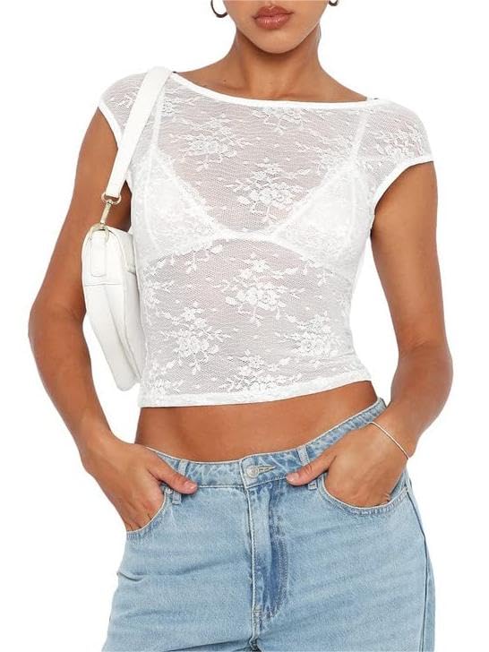 Floral Lace Backless Crop Top