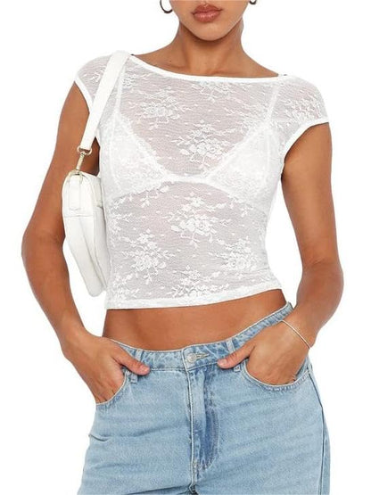 Floral Lace Backless Crop Top