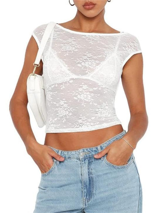 Floral Lace Backless Crop Top