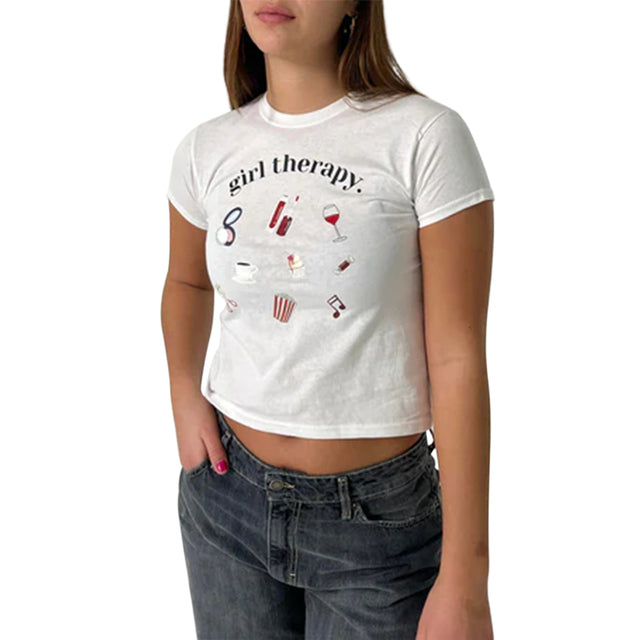 Combhasaki Women's Y2K Graphic Short Sleeve Baby Tee