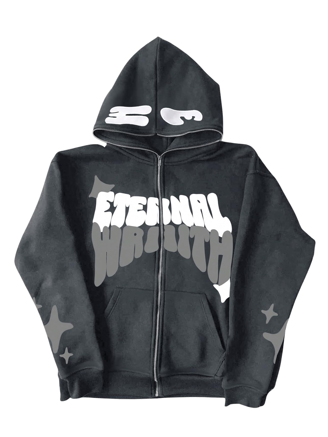 FLASHGLIT Men's Y2K Full Zip Graphic Hoodie - Grey XXL