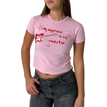 Combhasaki Women's Y2K Graphic Short Sleeve Baby Tee