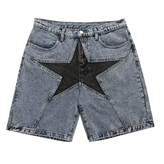 CUTEGAL Men's Baggy Star Denim Shorts