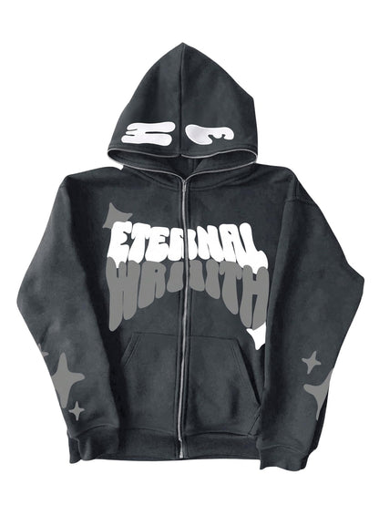 FLASHGLIT Men's Y2K Full Zip Graphic Hoodie - Grey XXL