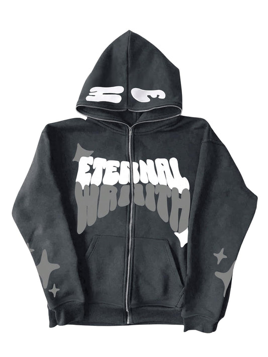 FLASHGLIT Men's Y2K Full Zip Graphic Hoodie - Grey XXL